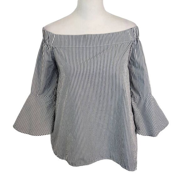 Cupio Navy Stripe Off the Shoulder Top Size Medium Preppy Striped Top - Picture 1 of 7